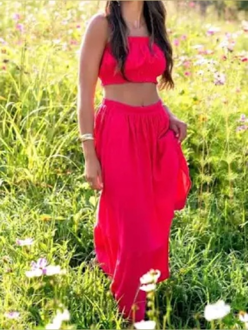 Abercrombie Red Poplin maxi skirt and crop top set